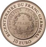 10 евро Франция 2003 год Двухсотлетие Франка Жерминаль