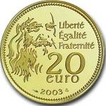 20 евро Франция 2003 год 500 лет картине "Джоконда"