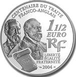 1,5 евро Франция 2004 год 100 лет Франко-английскому соглашению