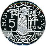 5 евро Италия 2004 год 100-летие оперы Джакомо Пуччини "Мадам Баттерфляй"