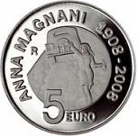 5 евро Италия 2008 год 100 лет со дня рождения Анны Маньяни
