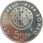 5 евро Италия 2010 год 100 лет "Альфа Ромео"