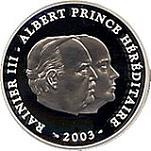 10 евро Монако 2003 год 80 лет со дня рождения Князя Ренье III