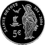 5 евро Монако 2004 год 1700 лет со дня смерти Святой Девоты