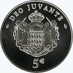 5 евро Монако 2008 год 50 лет со дня рождения Князя Альберта II
