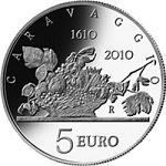 5 евро Сан-Марино 2010 год 400 лет со дня смерти Микеланджело де Караваджо