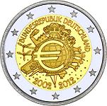 2 евро Германия 2012 год 10 лет наличному обращению евро