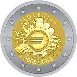 2 евро Словения 2012 год 10 лет наличному обращению евро