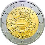 2 евро Словакия 2012 год 10 лет наличному обращению евро