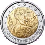 2 евро Италия 2005 год Годовщина принятия конституции ЕС (Евроконституции)