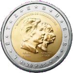 2 евро Люксембург 2005 год Три годовщины: 50-лет правящему монарху Анри Нассау; 5-лет правления правящего монарха Анри Нассау; 100-летие со смерти герцога Люксембургского Адольфа