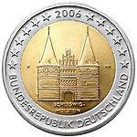 2 евро Германия 2006 год Первая монета серии «Федеральные земли Германии» — Шлезвиг-Гольштейн)