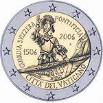 2 евро Ватикан 2006 год 500 лет Швейцарской гвардии