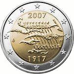 2 евро Финляндия 2007 год 90 лет независимости Финляндии