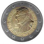 2 евро Ватикан 2007 год 80 лет Папе римскому Бенедикту XVI