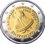 2 евро Словакия 2009 год 20 лет с начала Бархатной Революции
