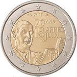 2 евро Франция 2010 год 70 лет речи Шарля де Голля 18 июня 1940 г.