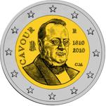 2 евро Италия 2010 год 200 лет со дня рождения Камилло Кавура
