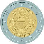 2 евро Сан-Марино 2012 год 10 лет наличному обращению евро