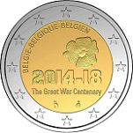 2 евро Бельгия 2014 год 100 лет со дня начала I мировой войны