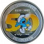 5 евро Бельгия 2008 год 50 лет героям комиксов Смурфам и 80 лет со дня рождения их создателя Пейо