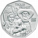 5 евро Австрия 2009 год 200 лет Тирольскому восстанию 1809 года