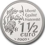 1,5 евро Франция 2003 год 500 лет картине "Джоконда"