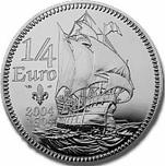 1/4 евро Франция 2004 год 400 лет со дня прибытия французов в Америку