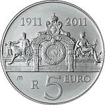 5 евро Италия 2011 год 100 лет зданию монетного двора