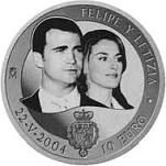 10 евро Испания 2004 год Свадьба принца Астурийского Фелипе и Летиции