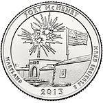 25 центов США 2013 год Форт Мак-Генри