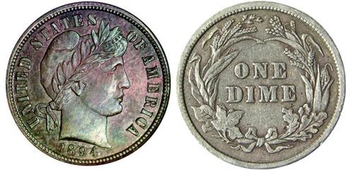 1 дайм (10 центов) США 1894 год