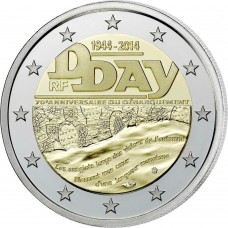 Франция, 2 евро, 70 лет со дня высадки в Нормандии, монета из ролла. Год: 2014