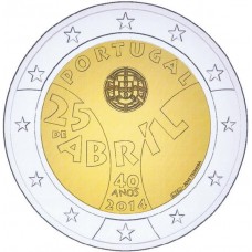 Португалия, 2 евро, 40 лет Революции гвоздик, монета из ролла. Год: 2014