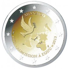 Монако, 2 евро, 20 лет со дня вступления Монако в ООН, монета из ролла. Год: 2013